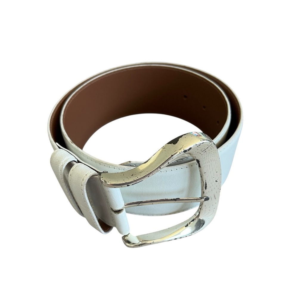 Nordstrom Italian Calfskin White and Brown Leather Belt Size Medium